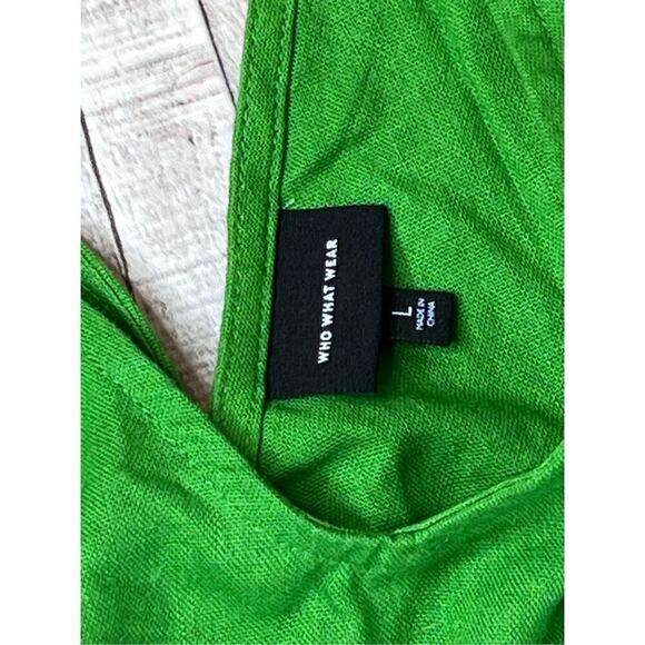 Who What Wear Linen Kelly Green High Waist Top Blouse LARGE Summer Flowy NWOT - Picture 6 of 12